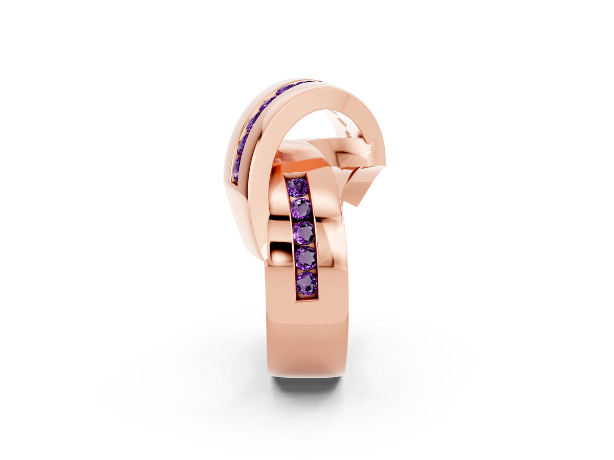 Pavé Round Amethyst Crossover Band in Rose gold with Channel Setting_2