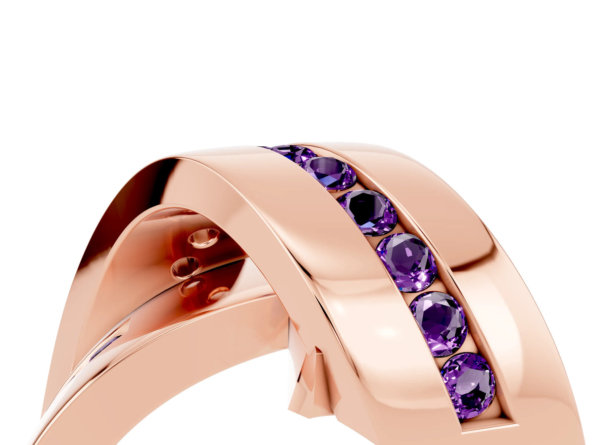 Pavé Round Amethyst Crossover Band in Rose gold with Channel Setting_4