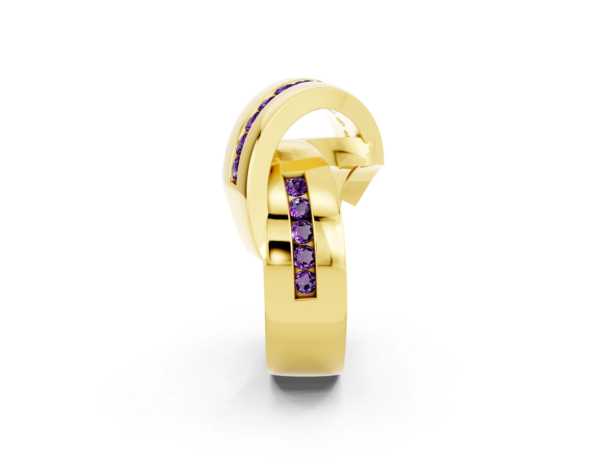 Pavé Round Amethyst Crossover Band in Yellow gold with Channel Setting_2