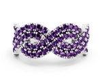 Pavé Round Amethyst Infinity Twist Band in Platinum with Shared Prong Setting