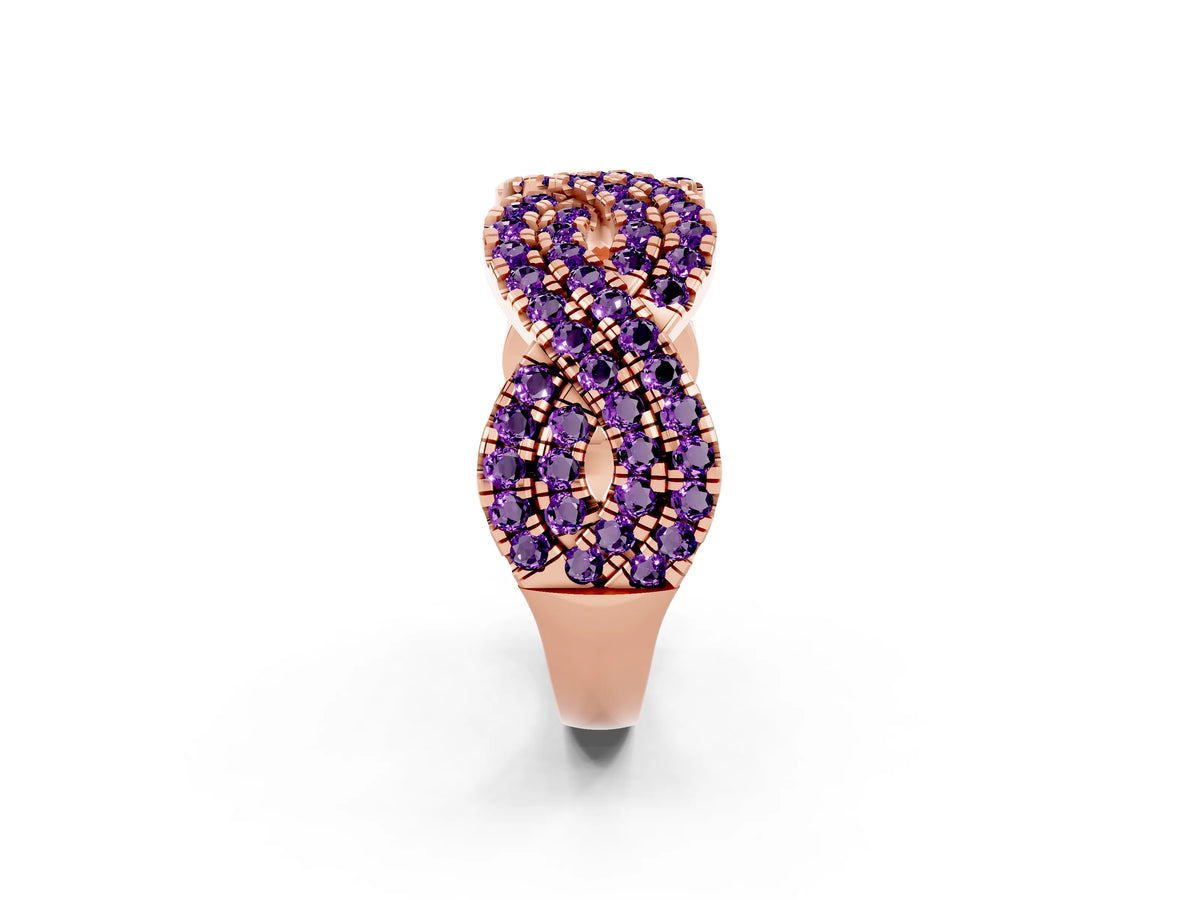 Pavé Round Amethyst Infinity Twist Band in Rose gold with Shared Prong Setting_2
