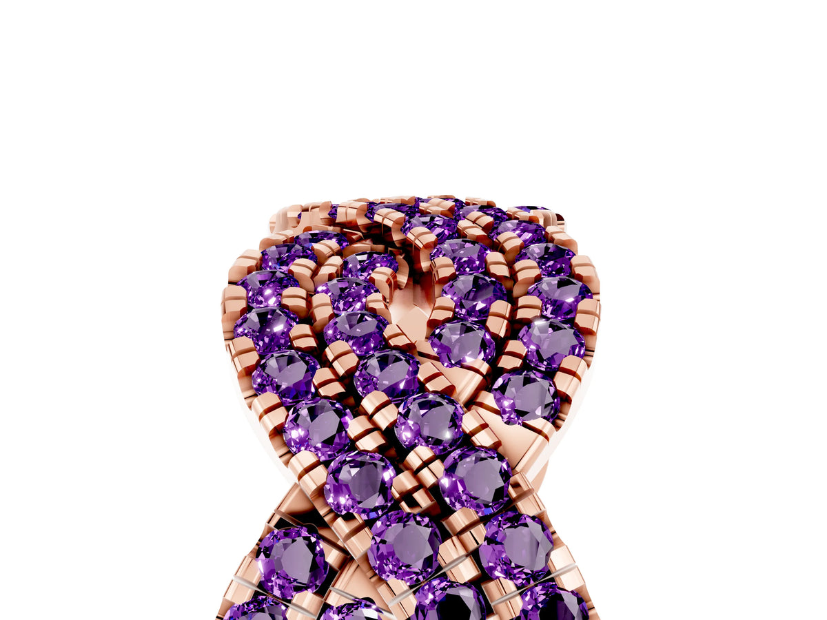 Pavé Round Amethyst Infinity Twist Band in Rose gold with Shared Prong Setting_5