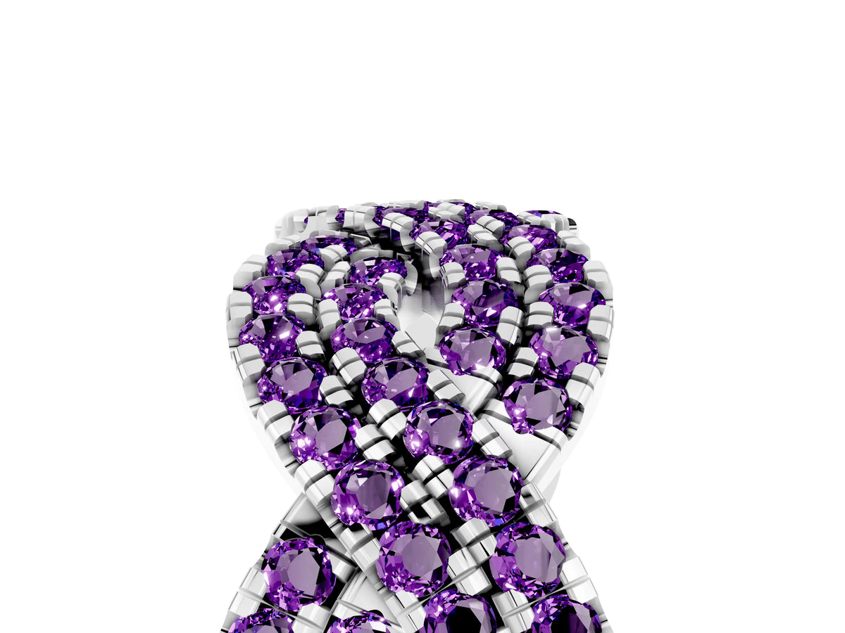 Pavé Round Amethyst Infinity Twist Band in Silver with Shared Prong Setting_5
