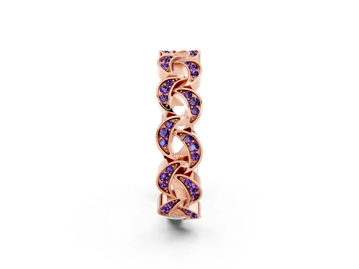 Pavé Round Amethyst Interlocking Eternity Band in Rose gold with Bezel Prong Setting_2