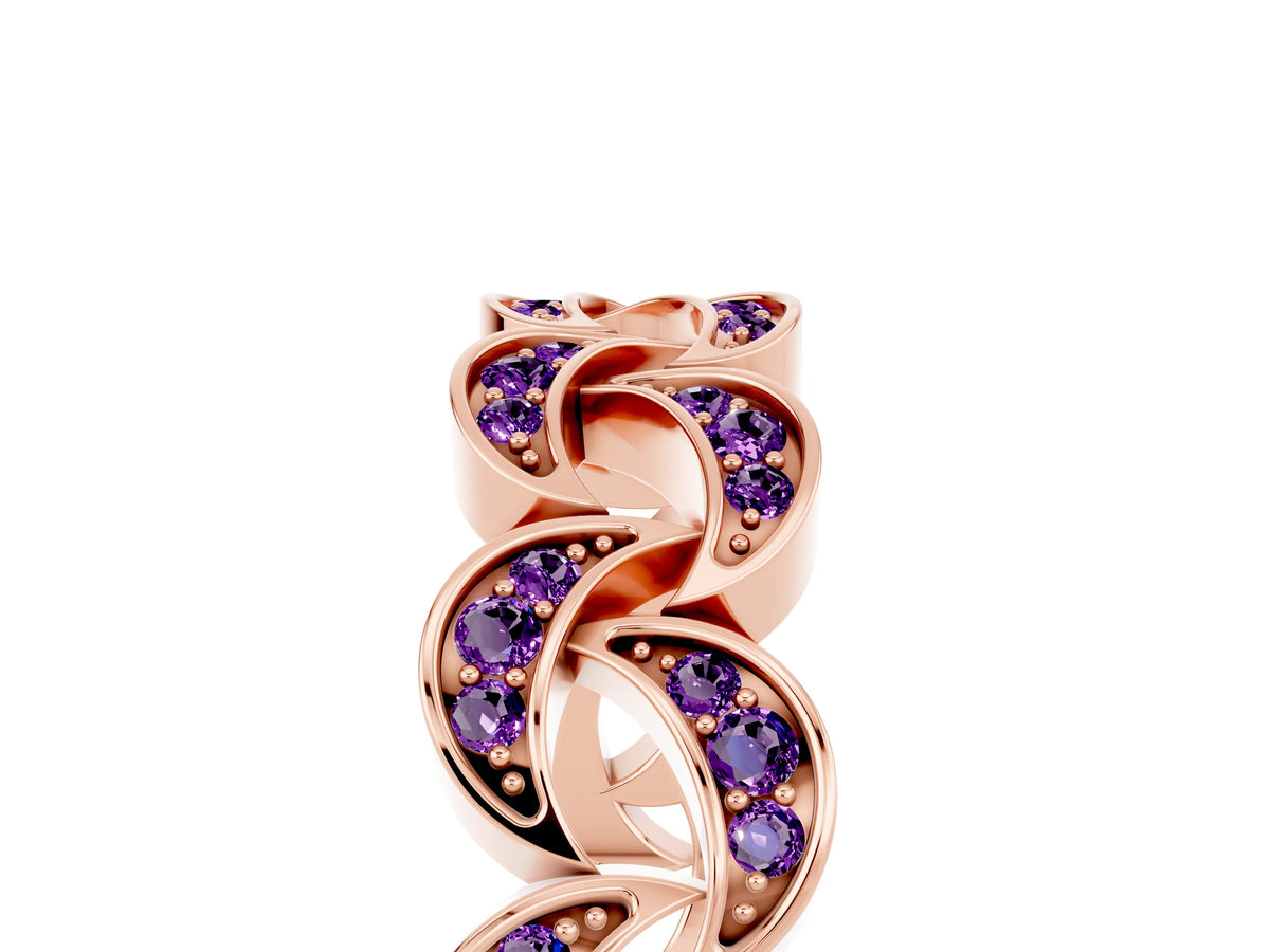 Pavé Round Amethyst Interlocking Eternity Band in Rose gold with Bezel Prong Setting_5