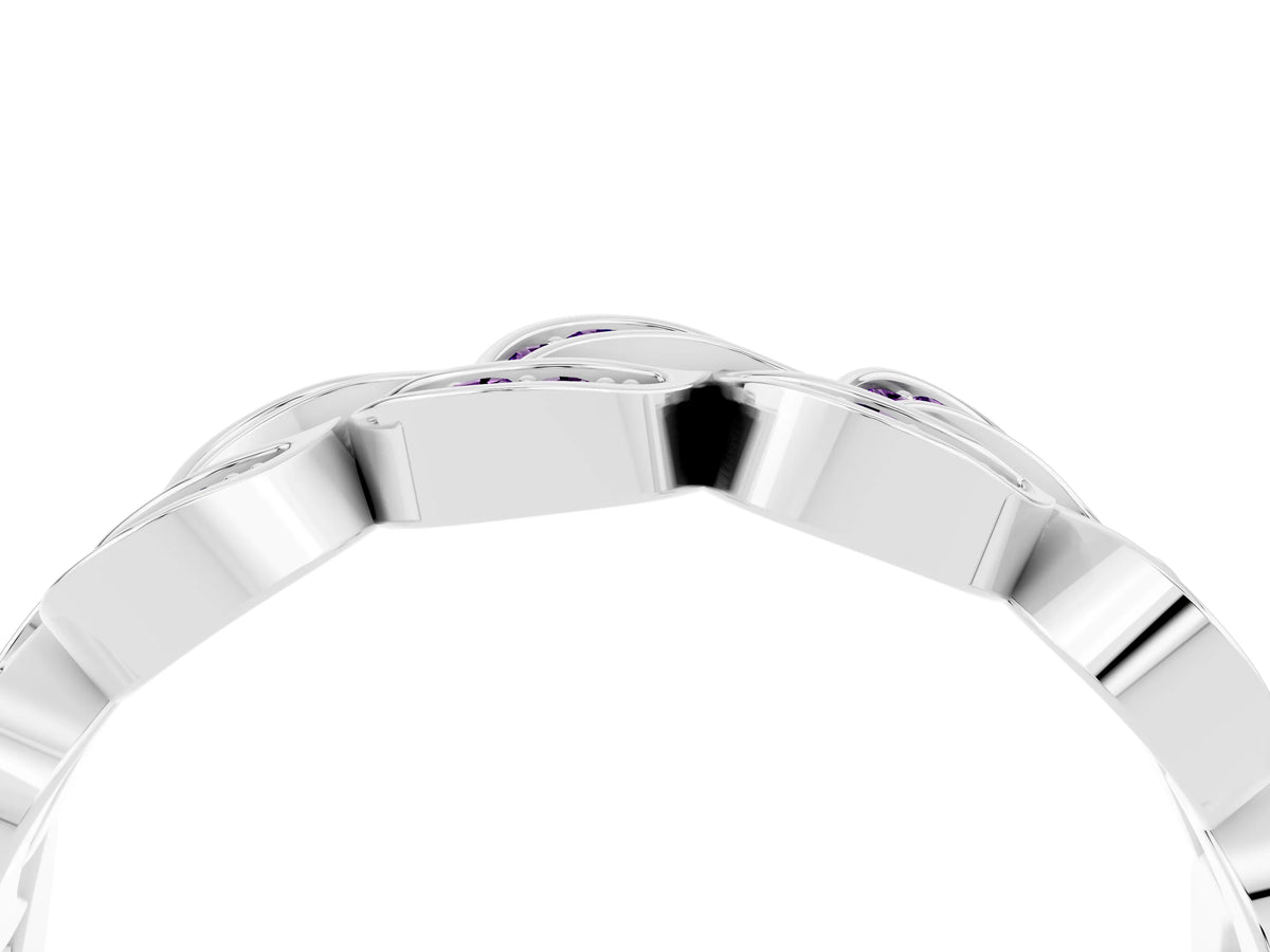 Pavé Round Amethyst Interlocking Eternity Band in Silver with Bezel Prong Setting_4