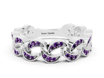 Pavé Round Amethyst Interlocking Eternity Band in White gold with Bezel Prong Setting