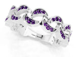 Pavé Round Amethyst Interlocking Eternity Band in White gold with Bezel Prong Setting_1