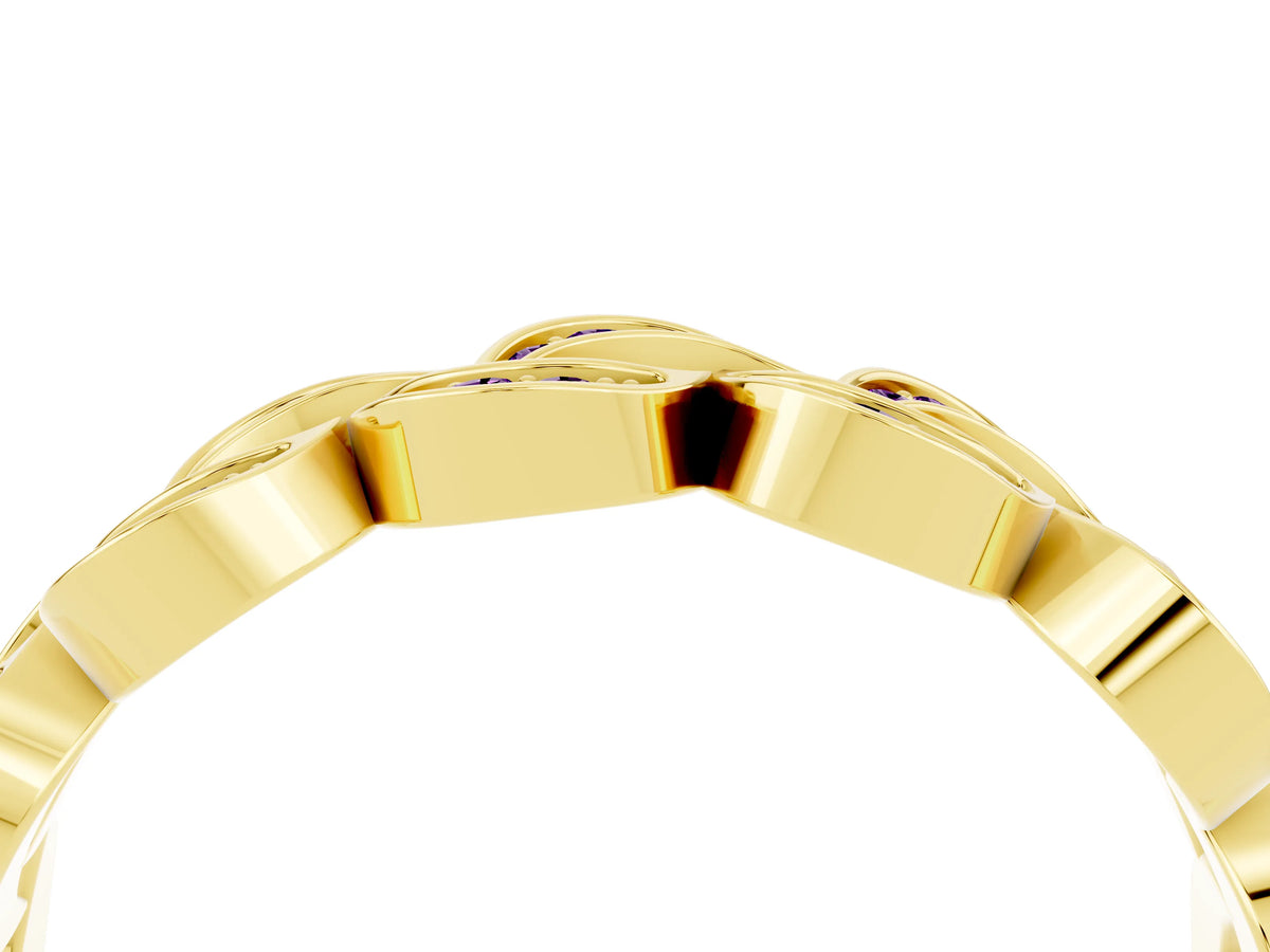 Pavé Round Amethyst Interlocking Eternity Band in Yellow gold with Bezel Prong Setting_4