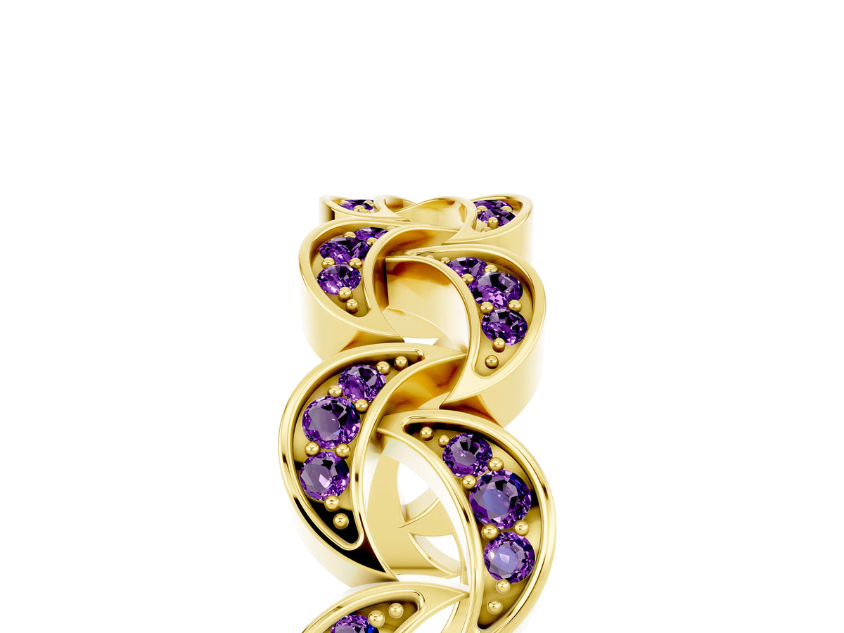 Pavé Round Amethyst Interlocking Eternity Band in Yellow gold with Bezel Prong Setting_5