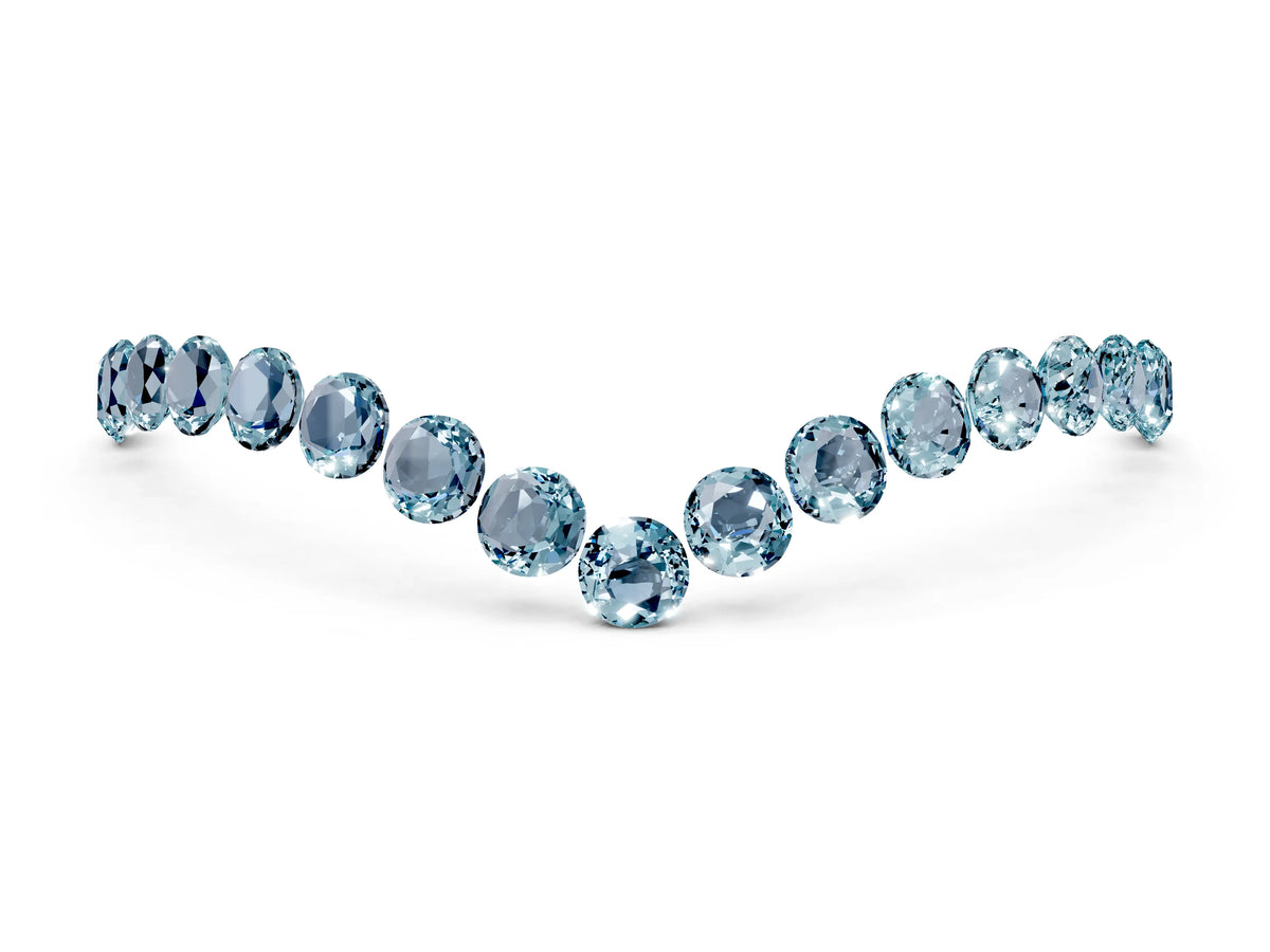 Pavé Round Aquamarine Chevron Band in Platinum with Shared Prong Setting