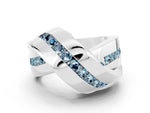 Pavé Round Aquamarine Crossover Band in Platinum with Channel Setting