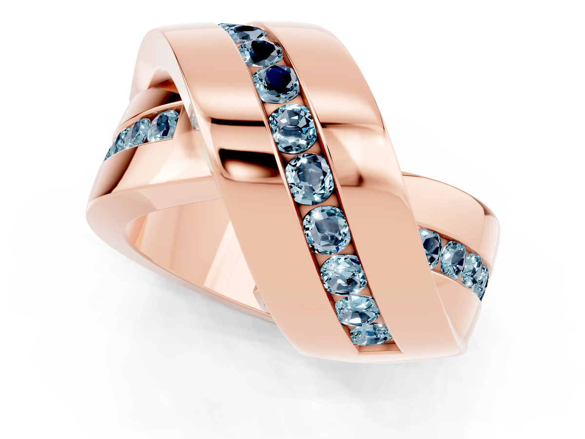 Pavé Round Aquamarine Crossover Band in Rose gold with Channel Setting_1