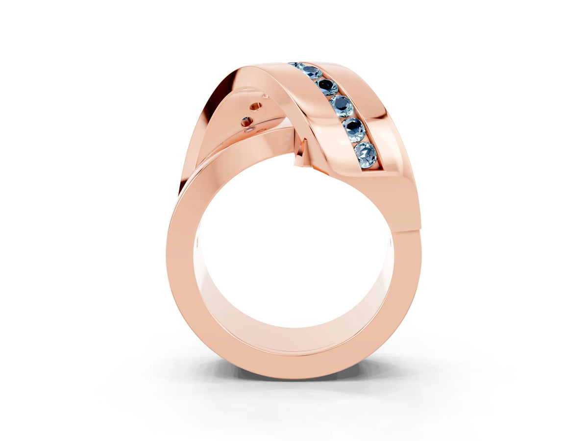 Pavé Round Aquamarine Crossover Band in Rose gold with Channel Setting_3