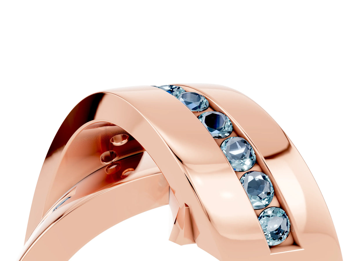 Pavé Round Aquamarine Crossover Band in Rose gold with Channel Setting_4