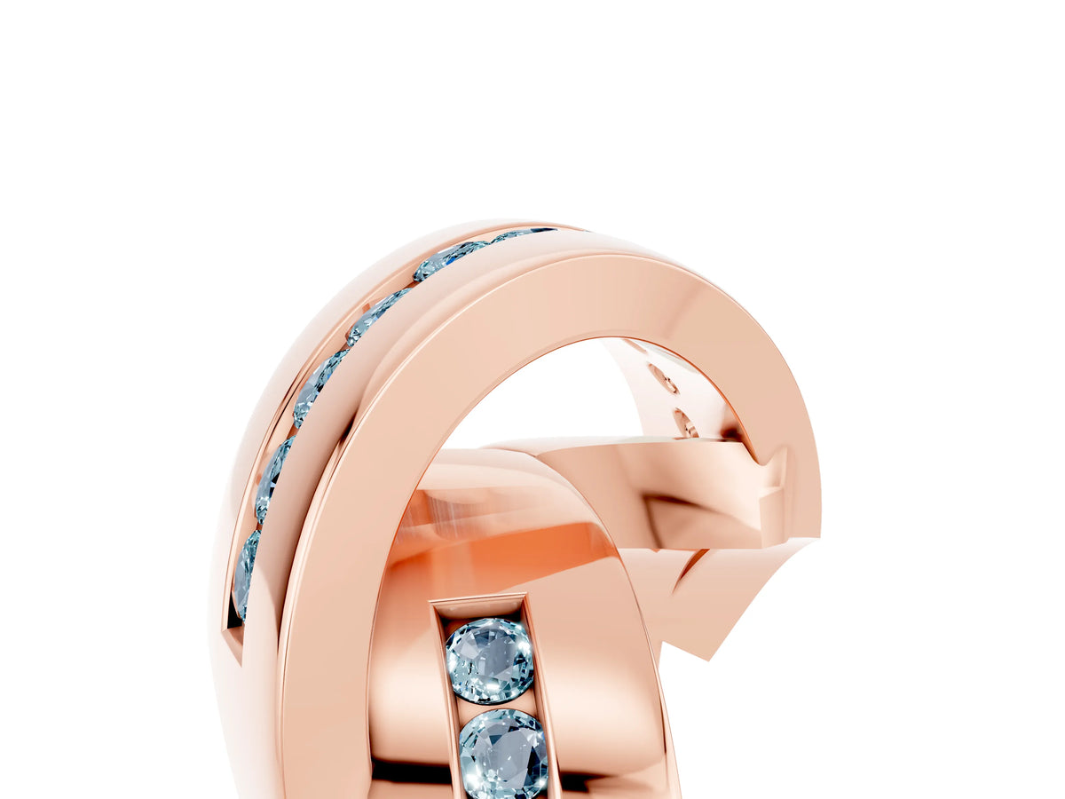 Pavé Round Aquamarine Crossover Band in Rose gold with Channel Setting_5