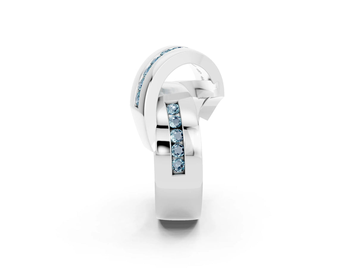 Pavé Round Aquamarine Crossover Band in Silver with Channel Setting_2