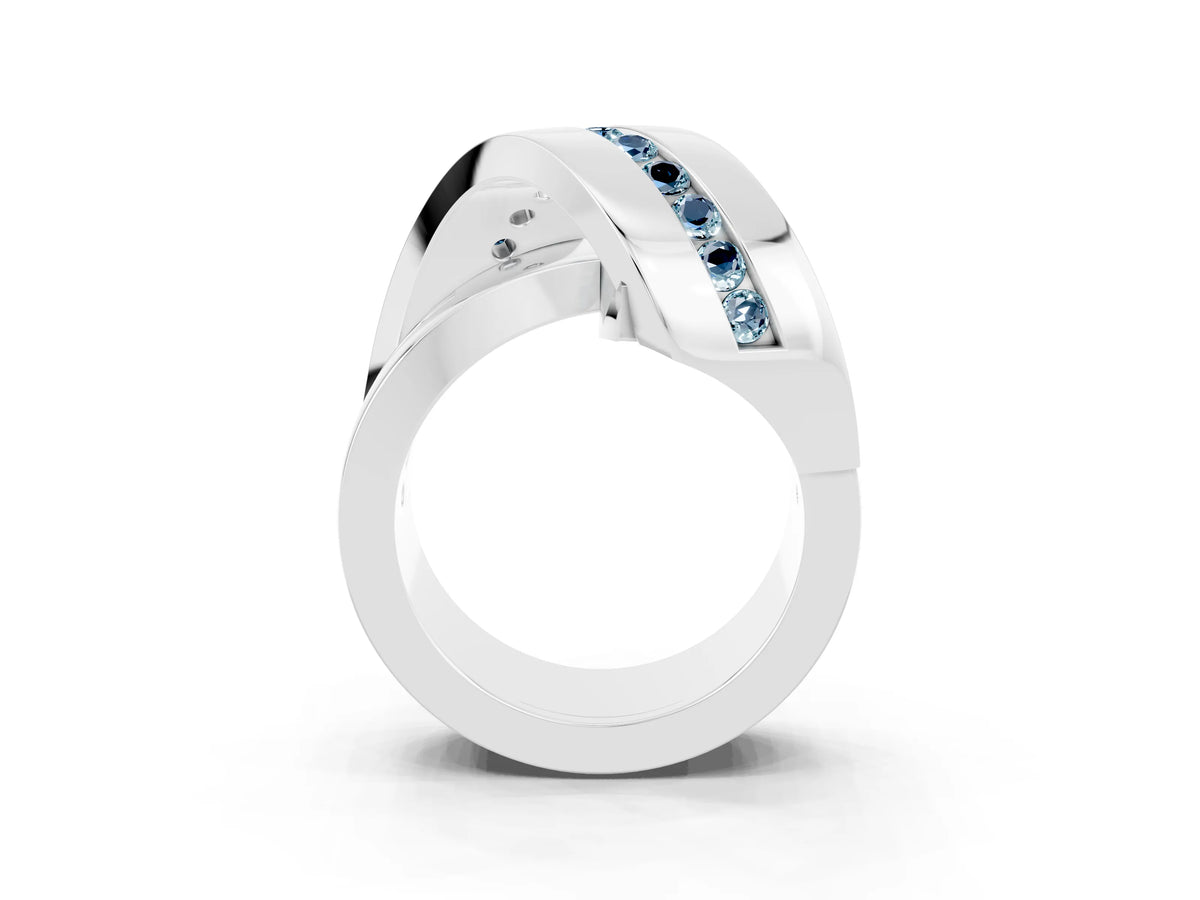 Pavé Round Aquamarine Crossover Band in Silver with Channel Setting_3