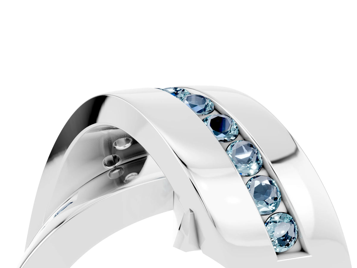 Pavé Round Aquamarine Crossover Band in Silver with Channel Setting_4