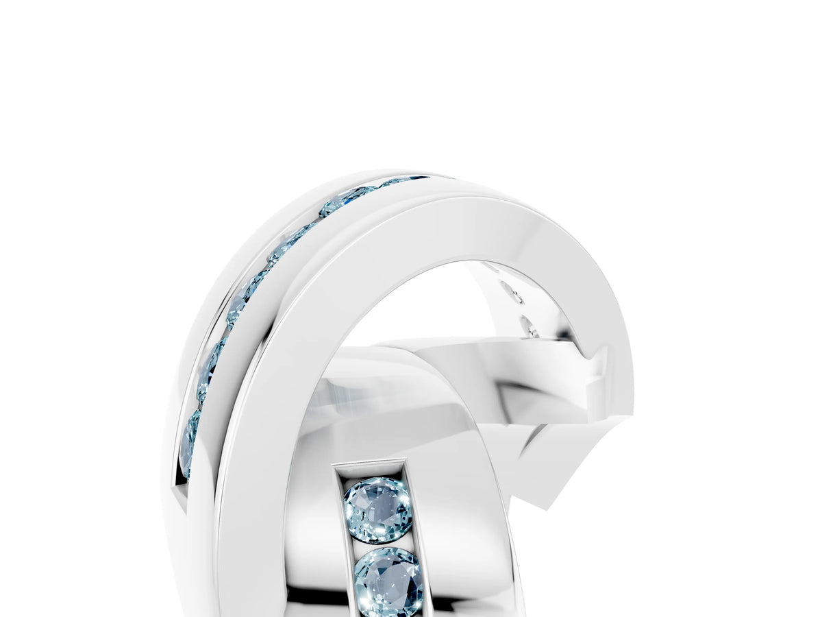 Pavé Round Aquamarine Crossover Band in White gold with Channel Setting_5