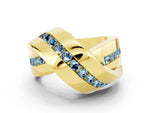 Pavé Round Aquamarine Crossover Band in Yellow gold with Channel Setting