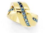 Pavé Round Aquamarine Crossover Band in Yellow gold with Channel Setting_1