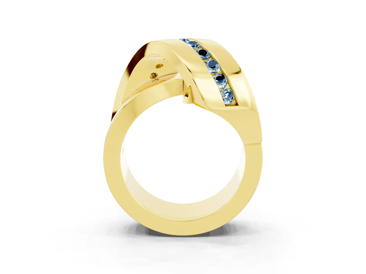 Pavé Round Aquamarine Crossover Band in Yellow gold with Channel Setting_3