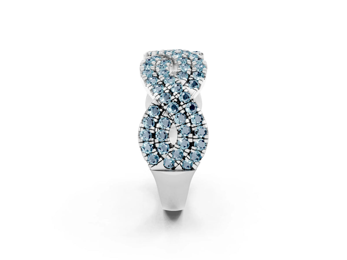 Pavé Round Aquamarine Infinity Twist Band in Platinum with Shared Prong Setting_2