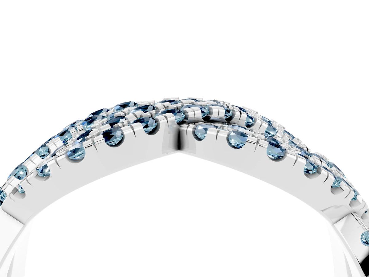 Pavé Round Aquamarine Infinity Twist Band in Platinum with Shared Prong Setting_4