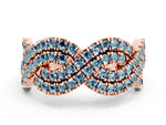 Pavé Round Aquamarine Infinity Twist Band in Rose gold with Shared Prong Setting