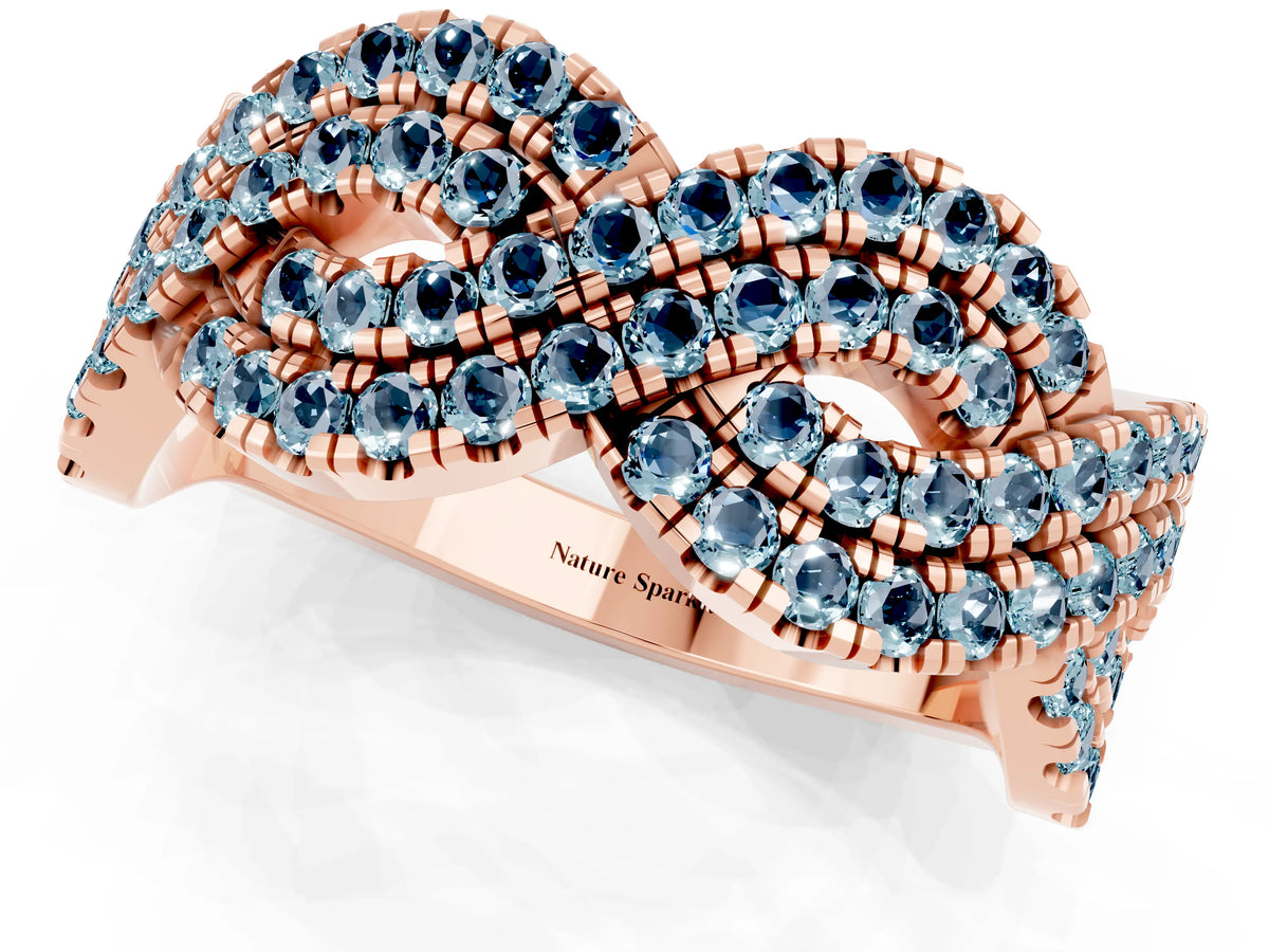 Pavé Round Aquamarine Infinity Twist Band in Rose gold with Shared Prong Setting_1
