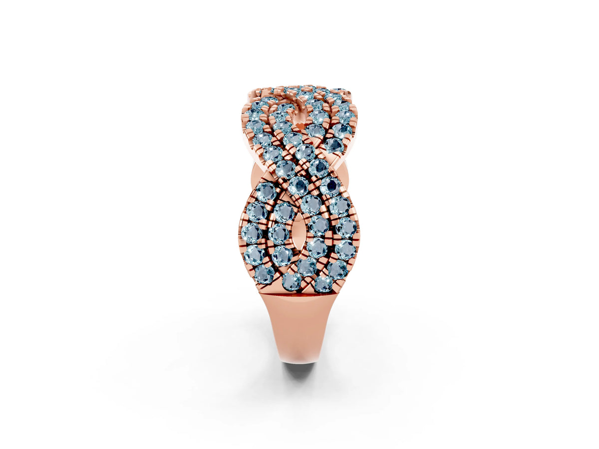 Pavé Round Aquamarine Infinity Twist Band in Rose gold with Shared Prong Setting_2