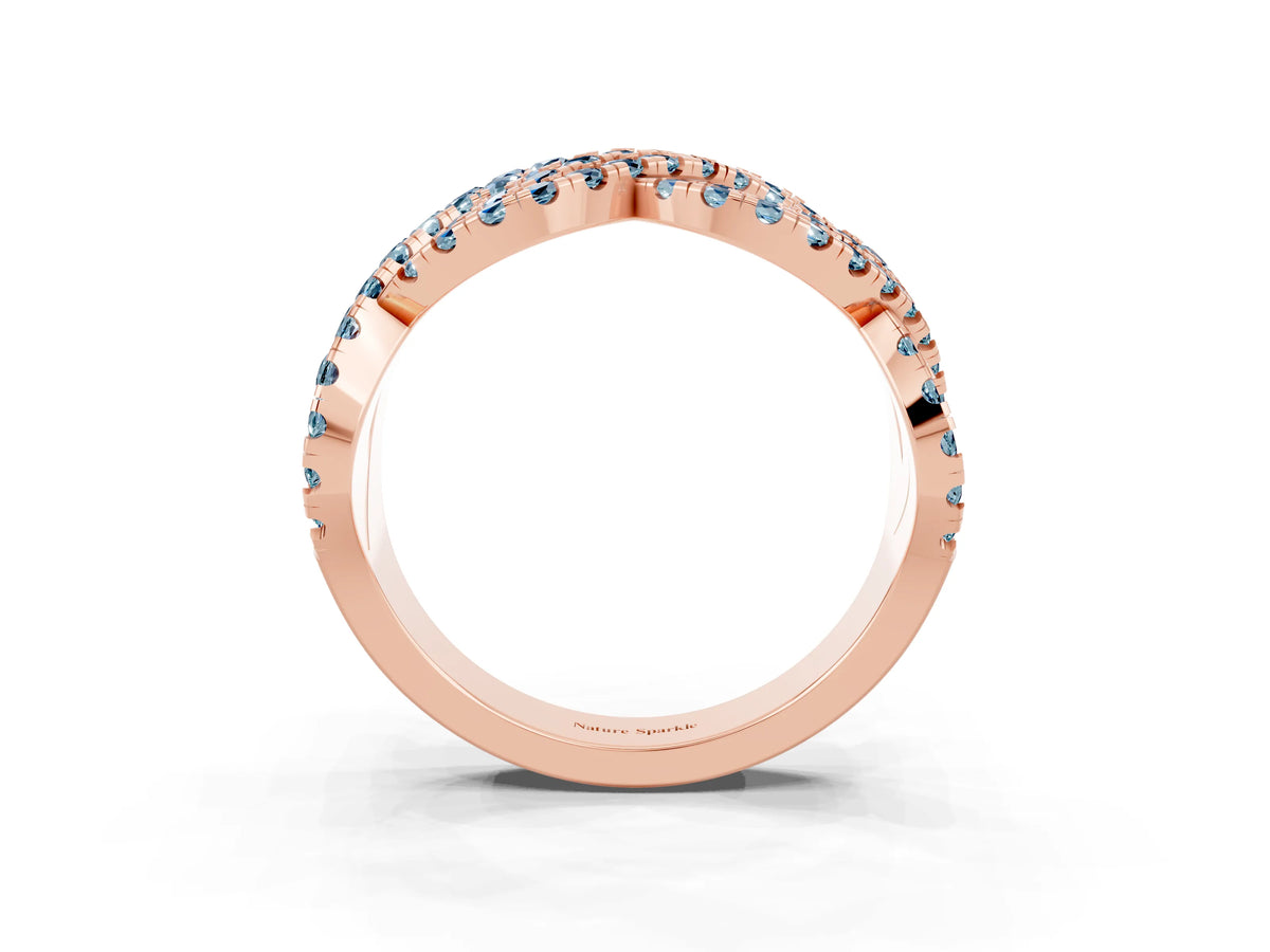 Pavé Round Aquamarine Infinity Twist Band in Rose gold with Shared Prong Setting_3