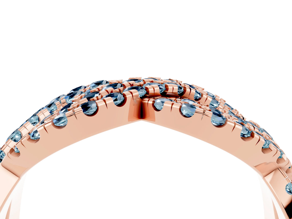 Pavé Round Aquamarine Infinity Twist Band in Rose gold with Shared Prong Setting_4