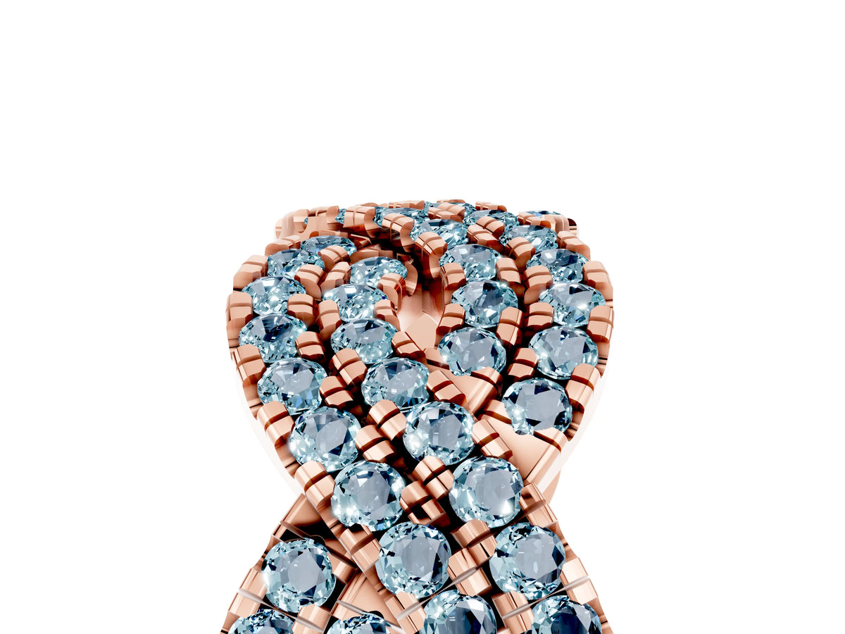 Pavé Round Aquamarine Infinity Twist Band in Rose gold with Shared Prong Setting_5