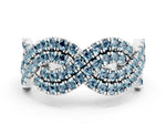 Pavé Round Aquamarine Infinity Twist Band in Silver with Shared Prong Setting