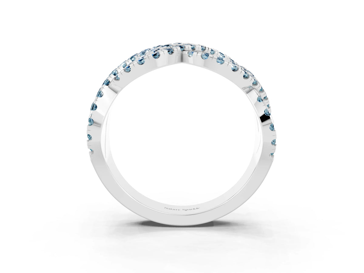Pavé Round Aquamarine Infinity Twist Band in White gold with Shared Prong Setting_3