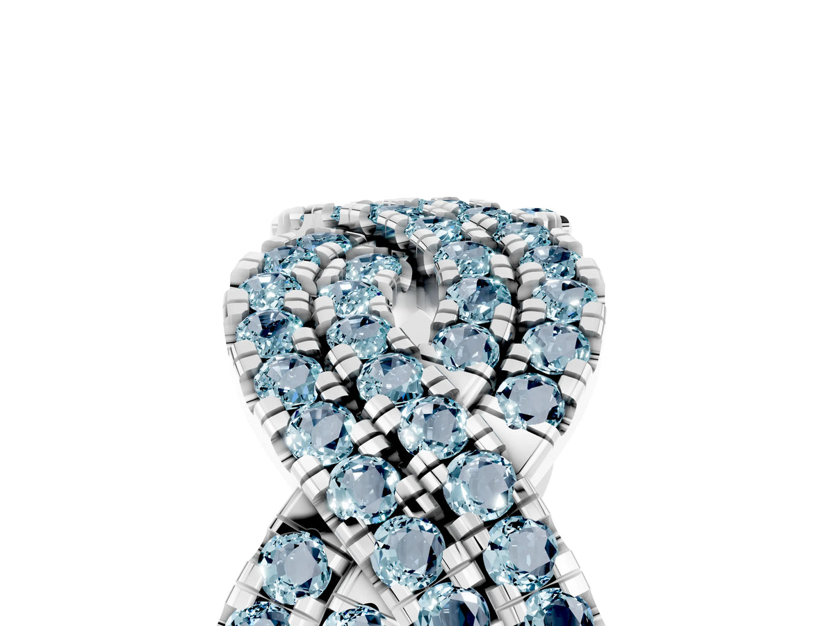 Pavé Round Aquamarine Infinity Twist Band in White gold with Shared Prong Setting_5