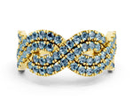 Pavé Round Aquamarine Infinity Twist Band in Yellow gold with Shared Prong Setting