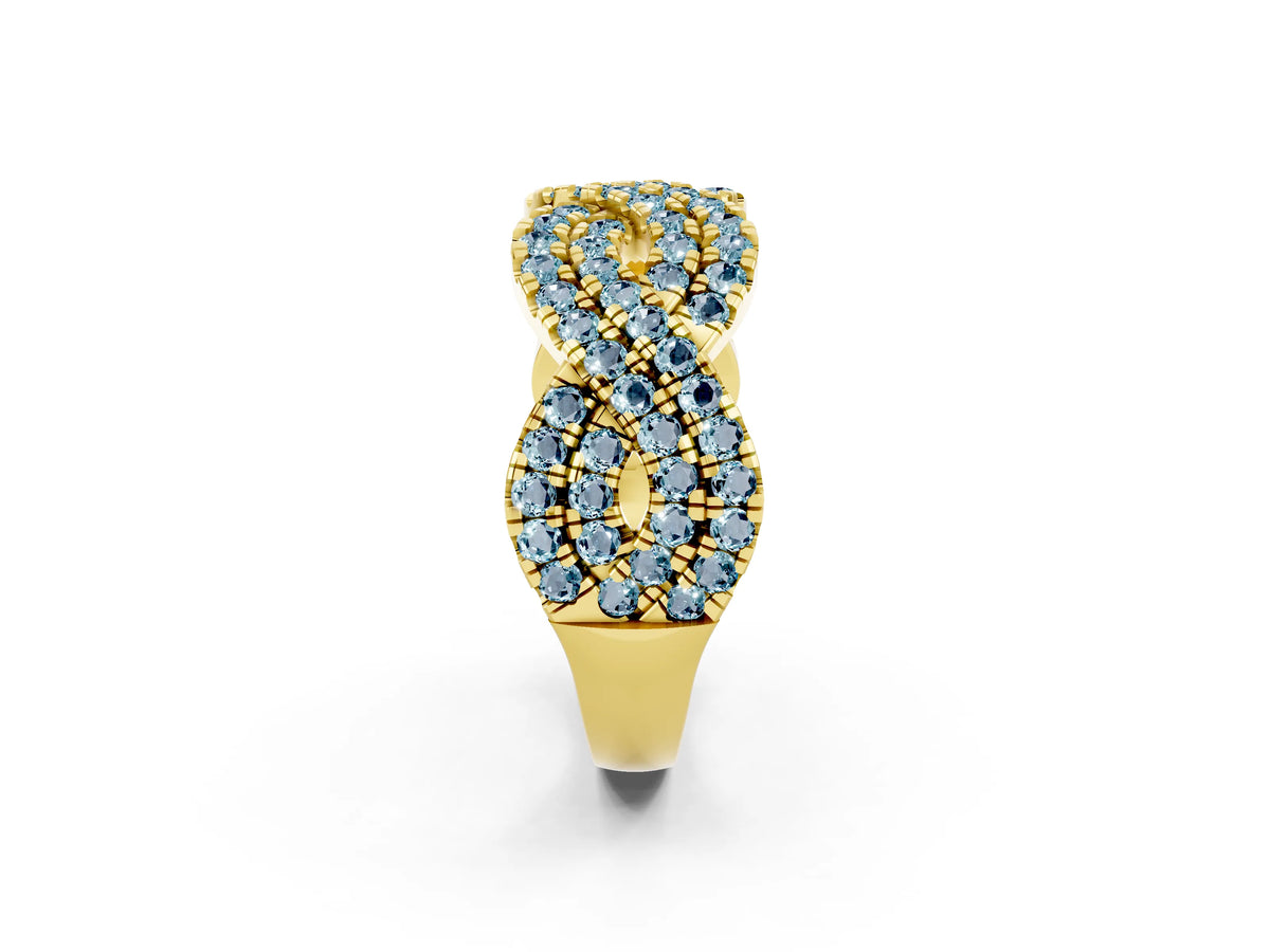 Pavé Round Aquamarine Infinity Twist Band in Yellow gold with Shared Prong Setting_2