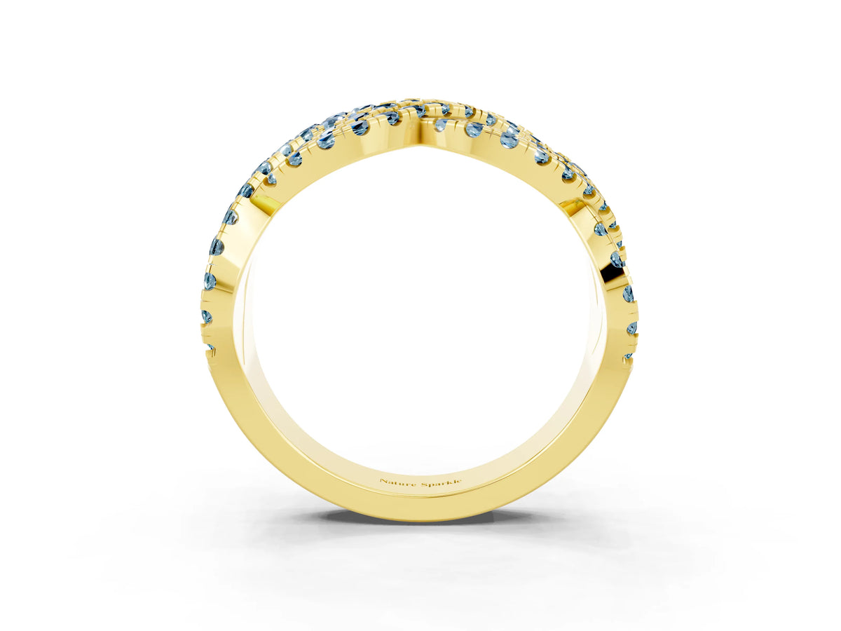 Pavé Round Aquamarine Infinity Twist Band in Yellow gold with Shared Prong Setting_3