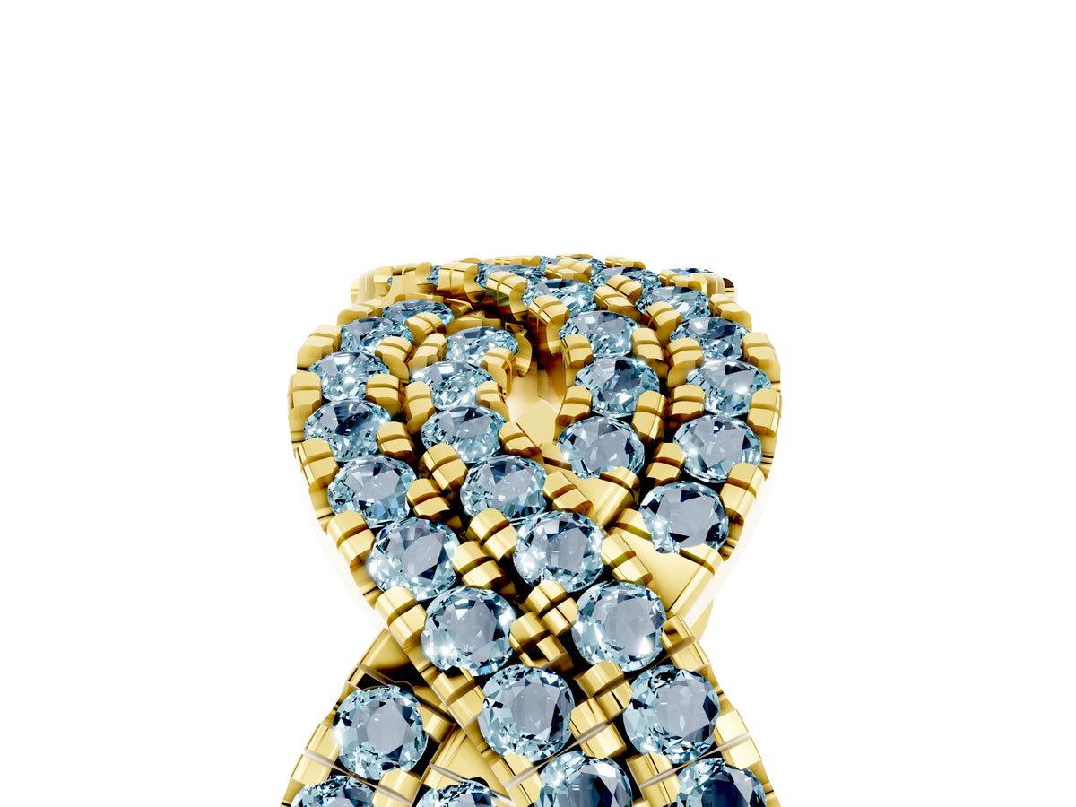 Pavé Round Aquamarine Infinity Twist Band in Yellow gold with Shared Prong Setting_5