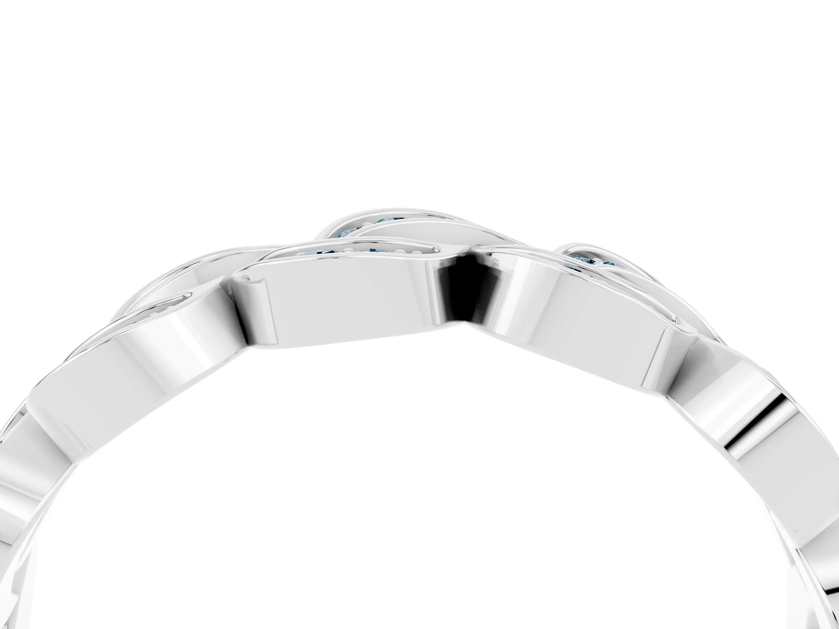 Pavé Round Aquamarine Interlocking Eternity Band in Platinum with Bezel Prong Setting_4