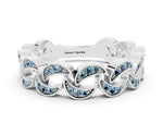 Pavé Round Aquamarine Interlocking Eternity Band in Silver with Bezel Prong Setting