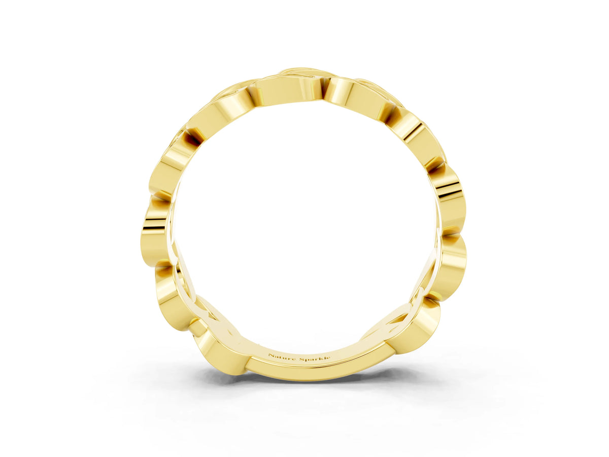 Pavé Round Aquamarine Interlocking Eternity Band in Yellow gold with Bezel Prong Setting_3