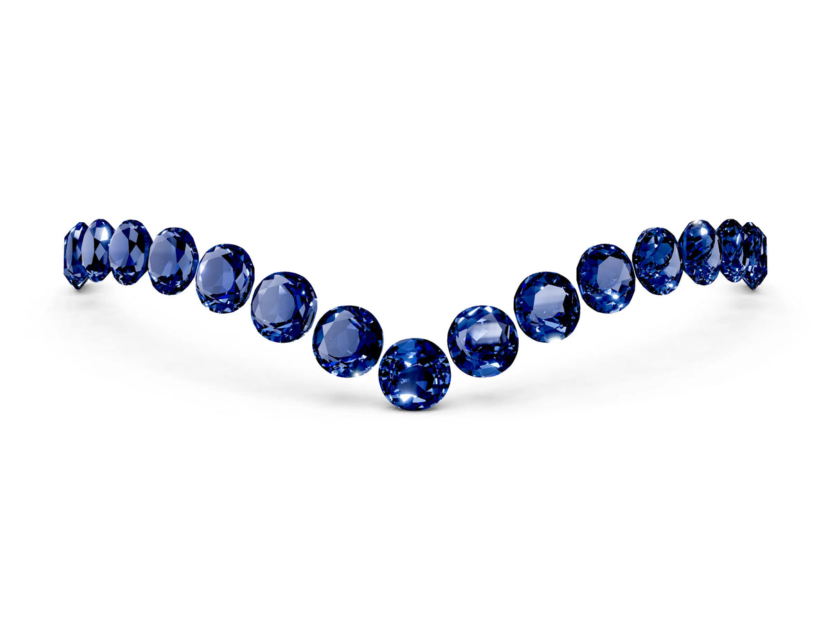 Pavé Round Blue Sapphire Chevron Band in Silver with Shared Prong Setting