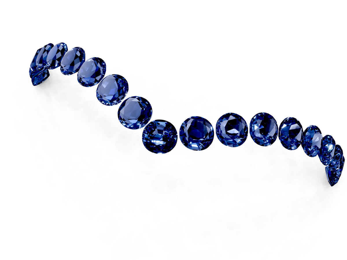 Pavé Round Blue Sapphire Chevron Band in Yellow gold with Shared Prong Setting_1