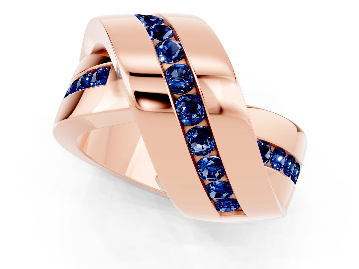 Pavé Round Blue Sapphire Crossover Band in Rose gold with Channel Setting_1