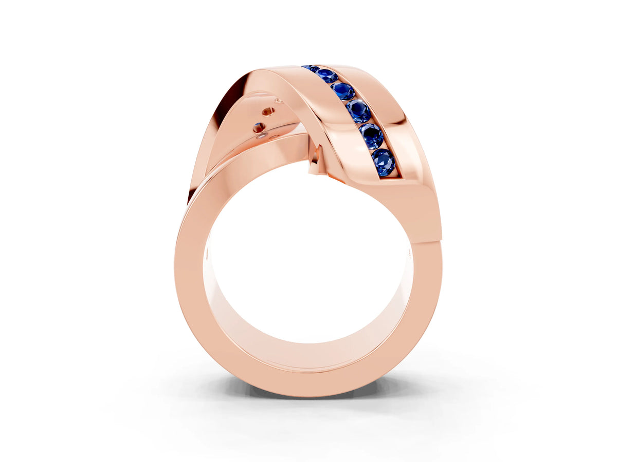 Pavé Round Blue Sapphire Crossover Band in Rose gold with Channel Setting_3