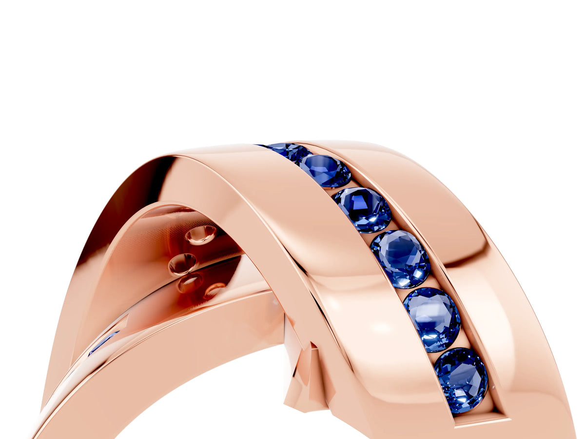 Pavé Round Blue Sapphire Crossover Band in Rose gold with Channel Setting_4